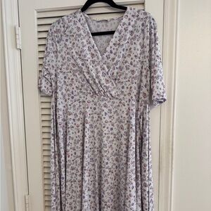 Floral Wrap-Style Midi Maternity Dress in Lavender and Orange